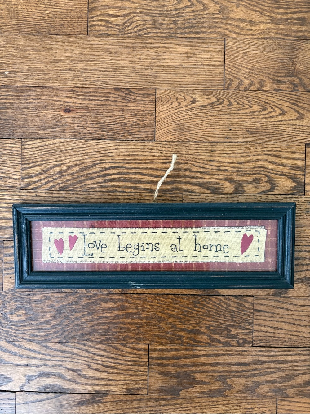 Vintage Love Begins At Home Cross Stitch Framed Wall Hanging Decor